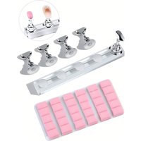 1Set Silver Chessboard Nail Art Stand With Rubber Clay Set Acrylic Magnetic Base For Nails Practice DIY Nail Art Decoration