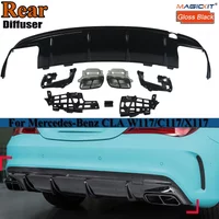 Black Rear Diffuser with Exhausts Tips For Mercedes Benz C117 W117 CLA200 CLA260 CLA45 AMG 2012-2018 Bumper Skid Plate