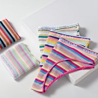 3 Teile/satz Frauen Baumwolle Halb Hüfte Höschen Weiblichen Niedrigen Taille Unterwäsche Sexy Bunte Regenbogen Gestreiften Dessous Mädchen Nette Brief
