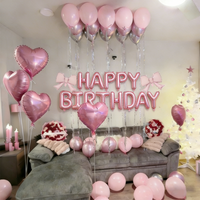 Pink Birthday Balloon Set with Bow Aluminum Film Balloon for Birthday Party Balloon Atmosphere Decoration Photo Props