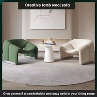 Plush Faux Sheep Fur Smile Accent Chair, Modern Cream Cloud Loveseat for Living Room, Comfortable Single Sofa Armchair