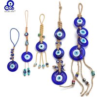 Lucky Eye Braided Rope Cross Heart Tassel Wall Hanging Handmade Glass Turkish Evil Eye Pendant Keyring for Home Living Room Car