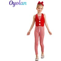 Girls Christmas Xmas Santa ClausCosplay Costume Stripes Sequins Bodysuit Gymnastic Ballet Dance Jumpsuit Candy Cane Costume