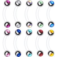 2X 16g Steel Multicolour Crystal Eyebrow Ring 6mm - 10mm Flexible Silicone Bar Ear Helix Curved Barbell Stud Piercing