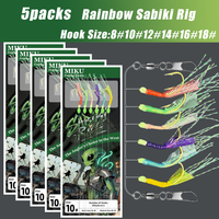 5packs Rainbow Sabiki Rig 6-color high carbon steel fishhook with luminous beads, efficient sea fishing accessories