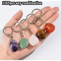 1/3/5Pcs Mixed Natural Gemstone Keychain Set Car Key Ring Bag Charm Fashion Jewelry Accessories Unisex Healing Crystal Gift