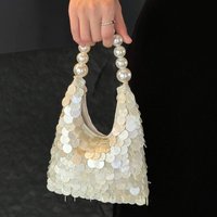 Fashion Women's Vacation Style Crossbody Bag 2026 Summer High-End Chain Handbag Handcrafted Shell Sequin Bag Handheld Polyester