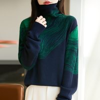 Autumn Winter Women's Sweater Casual Warm Turtleneck Knitted Pullover Loose Color Matching Hot Women's Top Spring Wool Jumper