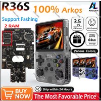 Console de jeu portable rétro authentique R36S, système ARKOS open source, écran IPS 3,5 pouces, émulateur 64/128 Go, manette sans fil à effet Hall