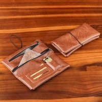Vintage Leather Tobacco Pouch Multi-Pocket Hand Rolling Bag Herb Storage Case with Zipper Slots for Lighter Papers