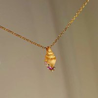 Retro luxury brushed small conch pendant necklace for women high-end inlay pink diamonds collar chain wedding jewelry sets