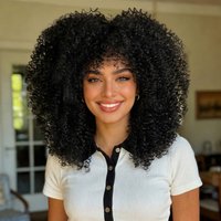 a 16 Inch Synthetic Wig With Bangs, Suitable For Women's Daily And Party Activities In Africa, Featuring Fluffy Curls