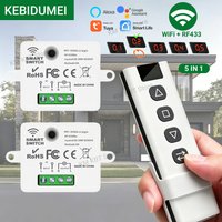 KEBIDUMEI Tuya WiFi RF433 Curtain Switch for Electric Roller Shutter Control Module 5-in-1 Remote Work with Alexa Google Home