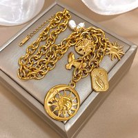 Greatera Stainless Steel Sun Moon Multi Accessory Necklace Gold Color Pearl Pendant Waterproof Light Luxury Jewelry For Women