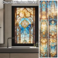 Vintage Colorful Church Stained Glass Film American Abstract Style Window Sticker Static Cling Home Decor Privacy Window Films