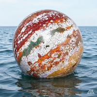 Natural Ocean Jasper Sphere with Druzy Cracks Raw Geode Healing Crystal Reiki Energy Home Decor with Stand Colorful Mineral Rock