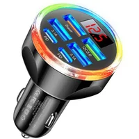 UYUXIO USB C Car Charger Adapter Multi Port 6 in 1 with Voltage Display for iPhone 17 16 Samsung Fast Charge with Volt Meter