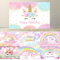Pastel Rainbow Unicorn Castle Backdrop – Fairy Tale Style Decor, Birthday Banner & Photo Booth Props-Tapestry