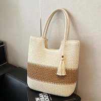 Handmade Straw Woven Tote Bag Tassel Decor Large Capacity Summer Beach Daily Outdoor Handbag