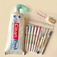 Unique Toothpaste-Shaped Pencil Case, Pen Bag, Stationery Box, Fun Makeup Bag with Charming Facial Design, Odorless, Durable Zipper Cosmetic Organizer, Multifunctional Storage Bag