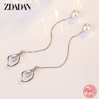 ZDADAN 925 Sterling Silver Long Tassel Pearl Drop Earring For Women Girls Fashion Jewelry