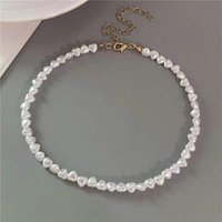 Imitation Pearl Love Heart Beads Choker Necklace for Women Girl New Fashion Elegant Wedding Party Short Necklace