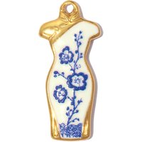 3pcs/Lot Stainless Steel Blue And White Porcelain Cheongsam DIY Charms Tulip Necklace Pendant Women Horseshoe Flower Jewelry