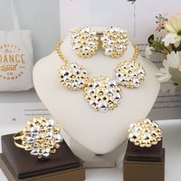 Woman Jewelry Set France Gold Plated Necklace Earrings Ring Bracelet Trend African Round Ball flower 4pcs Jewelery set Party Gif