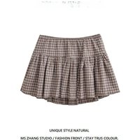 Brandy Melville Retro High Waist Plaid A-Line Skirt Women's Summer Slimming with Pleated School Uniform Style Skirt
