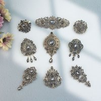 Vintage Turkish Brooch Gary Rhinestones For Women Antique Gold Color Nepalese Traditional Wedding Jewelry