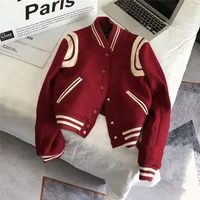 Red Baseball Uniform 2024 Autumn New Jackets for Women Casual Loose Long Sleeves Single Breasted Bomber Jacket Women Coat