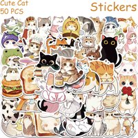 50pcs Cartoon Cute Cat Stickers Decals For Phone Laptop Suitcase Scrapbook Helmet DIY Graffiti Aesthetic Stickers Creative Gifts