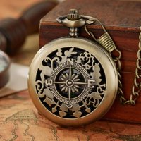 Multifunctional Pocket Watch Flip Open Survival Compass for Men Retro Hollow Out Pocket Watch Compass With Clasp Chain