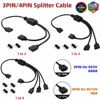 30CM Black 3Pin 4Pin Splitter Cable 1 To 2/3/4 Ways Connector DC5V 3pin ARGB DC12V 4Pin RGB Aura Sync for PC Lighting Fan Cooler