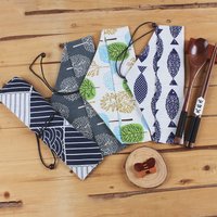 Portable Tableware Bag Japanese Reusable Drink Straw Chopstick Cutlery Pouch Drawstring Bag Cutlery Bag For Spoon Fork【Homeclub】