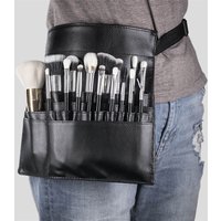 Multi-function Black PU Leather Cosmetic Bag Waist Bag Makeup Brush Bag With Belt For Professional Makeup Artist Large Capacity