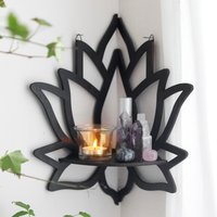 Étagère d'angle en cristal de Lotus, présentoir en cristal, étagères murales en bois noir, étagère à huile essentielle, décor de sorcière, spirituel esthétique