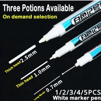 1/5 PCS White Marker Pens Oily Waterproof White Graffiti Sketching Markers Stationery Deep Hole Marker White Permanent Paint