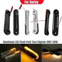 Motorcycle Aluminum LED Flush Fork Turn Signals for Harley Touring Electra Glide Street Glide Road King 1997-2016, Pair