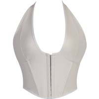 Faux Leather Halter Deep V Corset Top Front Hook Back Lacing Structured Bustier Daily Dating Wear