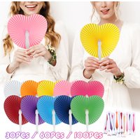 30/60/100PCS Colorful Heart Shape Folding Paper Fans Festival Hand Fan Party Gift DIY Painting Birthday Wedding Party Decoration