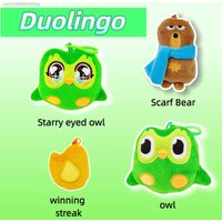 Duolingo Doll Cartoon Green Owl Plush Toy Victory Flame Doll Scarf Bear Soft Stuffed Learning and Growth Companionship Reward