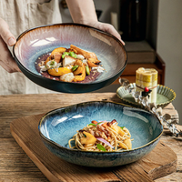 9 inch Japanese Household Noodle Bowl Ceramic Soup Bowl Salad Pasta Bowl Kitchen Tableware Microwave Oven Bakware