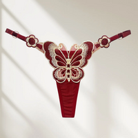 New Red Butterfly Embroidery Plus Size Thong for Women Sexy and Hot. Perspective Adjustable Low Waist Trendy Underwear for Women
