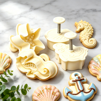 Cookie Stamp Set, 4PCS Food Grade PP Material, Ocean Themed Smooth Edge, Easy Clean Durable, Cookie Baking Molds Home Kitchen