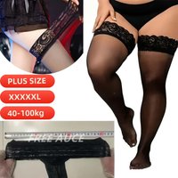 FREEAUCE Oversized Women Large Plus Size Black Lace Thigh High Stockings with Anti-slip Sheer Fishnet Long Over Knee Socks XXXXL