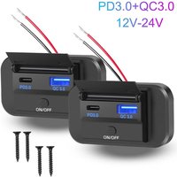 12V USB Outlet Surface Mount Lightweight PD USB C 30W and QC 3.0 18W Ports Replacement Charger Socket Panel with Button Switch
