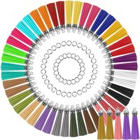 100PCS Tassels for Jewelry Making 50pcs Leather Tassel Keychain Charms Bulk with 50pcs Jump Rings DIY Jewelry Accessories
