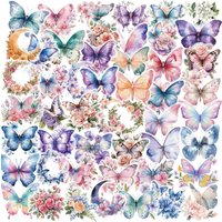 50PCS Kawaii Color Butterfly PET Sticker Aesthetic Decoration Scrapbooking Stationery DIY Hand Accounting Supplies