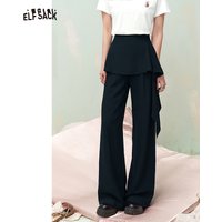 ELFSACK Women's 2-in-1 Wide Leg Pants with Skirt Overlay, Asymmetric Ruffle Layered Trousers, Casual High Waist Solid Color Bott